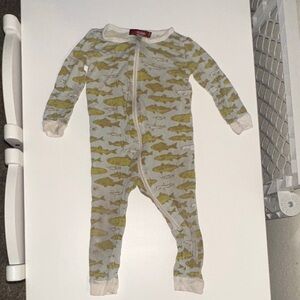 Milkbarn Green and White Fish Print Footie